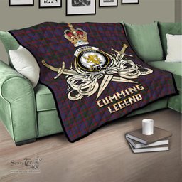 ScotsTee Shop Scottish Cumming Clan Crest Tartan Quilt The Golden Sword of Courageous Legacy Quilt