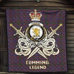 ScotsTee Shop Scottish Cumming Clan Crest Tartan Quilt The Golden Sword of Courageous Legacy Quilt