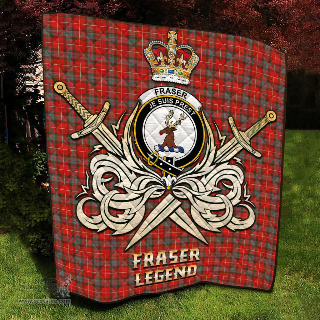 ScotsTee Shop Scottish Fraser Weathered Clan Crest Tartan Quilt The Golden Sword of Courageous Legacy Quilt