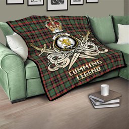 ScotsTee Shop Scottish Cumming Hunting Ancient Clan Crest Tartan Quilt The Golden Sword of Courageous Legacy Quilt