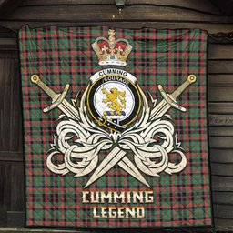 ScotsTee Shop Scottish Cumming Hunting Ancient Clan Crest Tartan Quilt The Golden Sword of Courageous Legacy Quilt