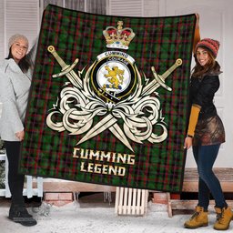 ScotsTee Shop Scottish Cumming Hunting Clan Crest Tartan Quilt The Golden Sword of Courageous Legacy Quilt