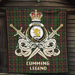 ScotsTee Shop Scottish Cumming Hunting Clan Crest Tartan Quilt The Golden Sword of Courageous Legacy Quilt