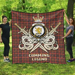 ScotsTee Shop Scottish Cumming Hunting Weathered Clan Crest Tartan Quilt The Golden Sword of Courageous Legacy Quilt