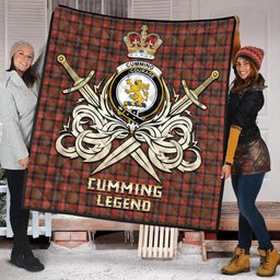 ScotsTee Shop Scottish Cumming Hunting Weathered Clan Crest Tartan Quilt The Golden Sword of Courageous Legacy Quilt