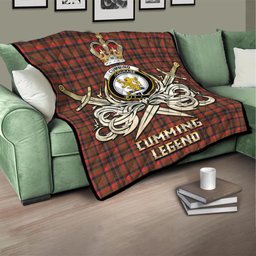 ScotsTee Shop Scottish Cumming Hunting Weathered Clan Crest Tartan Quilt The Golden Sword of Courageous Legacy Quilt
