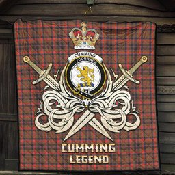 ScotsTee Shop Scottish Cumming Hunting Weathered Clan Crest Tartan Quilt The Golden Sword of Courageous Legacy Quilt