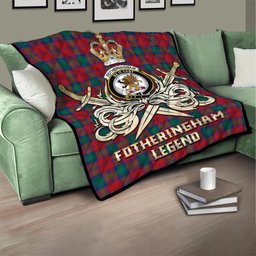 ScotsTee Shop Scottish Fotheringham Modern Clan Crest Tartan Quilt The Golden Sword of Courageous Legacy Quilt