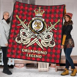 ScotsTee Shop Scottish Drummond Modern Clan Crest Tartan Quilt The Golden Sword of Courageous Legacy Quilt