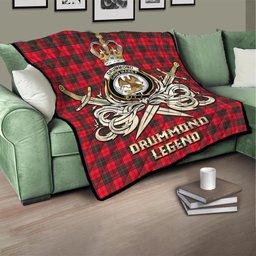 ScotsTee Shop Scottish Drummond Modern Clan Crest Tartan Quilt The Golden Sword of Courageous Legacy Quilt