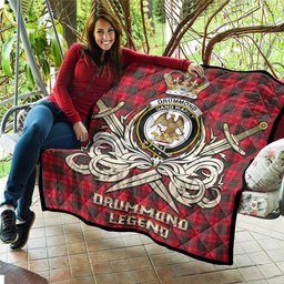ScotsTee Shop Scottish Drummond Modern Clan Crest Tartan Quilt The Golden Sword of Courageous Legacy Quilt