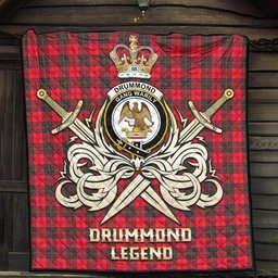 ScotsTee Shop Scottish Drummond Modern Clan Crest Tartan Quilt The Golden Sword of Courageous Legacy Quilt