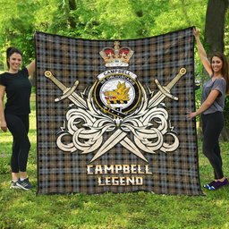 ScotsTee Shop Scottish Campbell Argyll Weathered Clan Crest Tartan Quilt The Golden Sword of Courageous Legacy Quilt