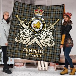 ScotsTee Shop Scottish Campbell Argyll Weathered Clan Crest Tartan Quilt The Golden Sword of Courageous Legacy Quilt