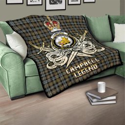 ScotsTee Shop Scottish Campbell Argyll Weathered Clan Crest Tartan Quilt The Golden Sword of Courageous Legacy Quilt