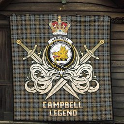 ScotsTee Shop Scottish Campbell Argyll Weathered Clan Crest Tartan Quilt The Golden Sword of Courageous Legacy Quilt