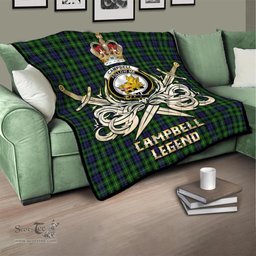 ScotsTee Shop Scottish Campbell of Breadalbane Clan Crest Tartan Quilt The Golden Sword of Courageous Legacy Quilt