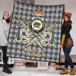 ScotsTee Shop Scottish Douglas Grey Modern Clan Crest Tartan Quilt The Golden Sword of Courageous Legacy Quilt