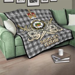 ScotsTee Shop Scottish Douglas Grey Modern Clan Crest Tartan Quilt The Golden Sword of Courageous Legacy Quilt