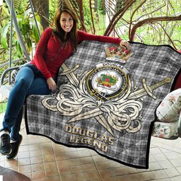 ScotsTee Shop Scottish Douglas Grey Modern Clan Crest Tartan Quilt The Golden Sword of Courageous Legacy Quilt