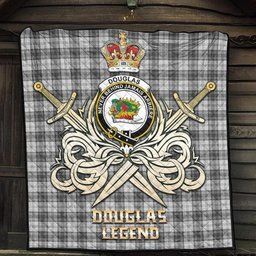 ScotsTee Shop Scottish Douglas Grey Modern Clan Crest Tartan Quilt The Golden Sword of Courageous Legacy Quilt