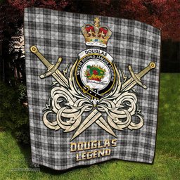 ScotsTee Shop Scottish Douglas Grey Modern Clan Crest Tartan Quilt The Golden Sword of Courageous Legacy Quilt