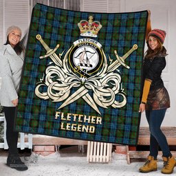 ScotsTee Shop Scottish Fletcher of Dunans Clan Crest Tartan Quilt The Golden Sword of Courageous Legacy Quilt
