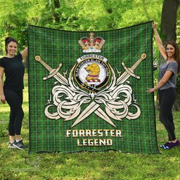 ScotsTee Shop Scottish Forrester Hunting Clan Crest Tartan Quilt The Golden Sword of Courageous Legacy Quilt