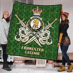 ScotsTee Shop Scottish Forrester Hunting Clan Crest Tartan Quilt The Golden Sword of Courageous Legacy Quilt