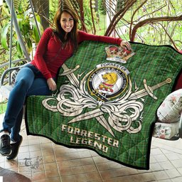 ScotsTee Shop Scottish Forrester Hunting Clan Crest Tartan Quilt The Golden Sword of Courageous Legacy Quilt