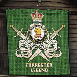 ScotsTee Shop Scottish Forrester Hunting Clan Crest Tartan Quilt The Golden Sword of Courageous Legacy Quilt