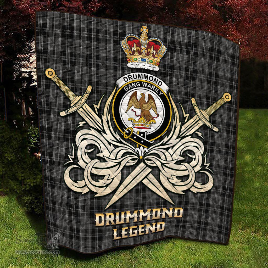 ScotsTee Shop Scottish Drummond Grey Clan Crest Tartan Quilt The Golden Sword of Courageous Legacy Quilt