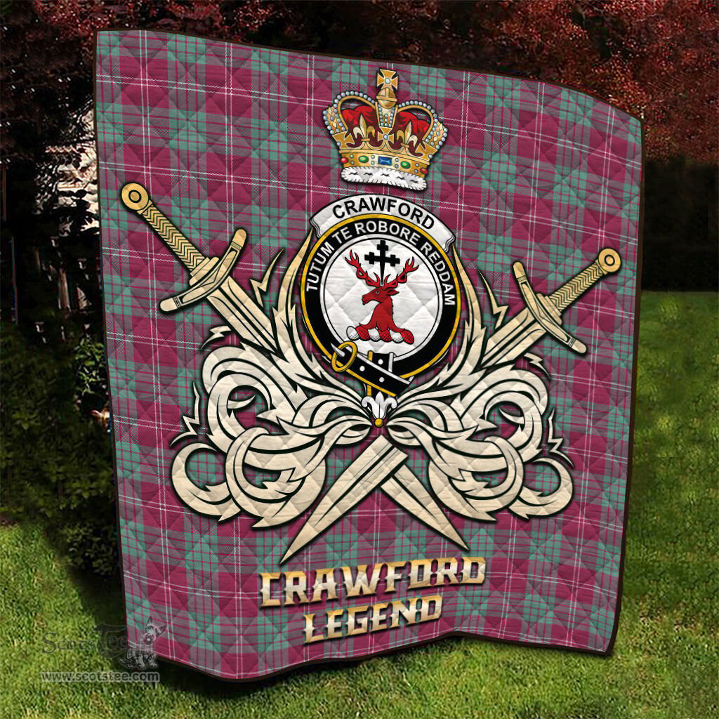 ScotsTee Shop Scottish Crawford Ancient Clan Crest Tartan Quilt The Golden Sword of Courageous Legacy Quilt