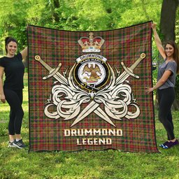 ScotsTee Shop Scottish Drummond of Strathallan Clan Crest Tartan Quilt The Golden Sword of Courageous Legacy Quilt
