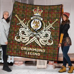 ScotsTee Shop Scottish Drummond of Strathallan Clan Crest Tartan Quilt The Golden Sword of Courageous Legacy Quilt