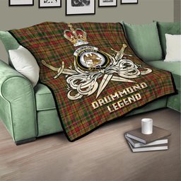 ScotsTee Shop Scottish Drummond of Strathallan Clan Crest Tartan Quilt The Golden Sword of Courageous Legacy Quilt