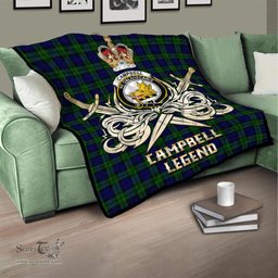 ScotsTee Shop Scottish Campbell Modern Clan Crest Tartan Quilt The Golden Sword of Courageous Legacy Quilt