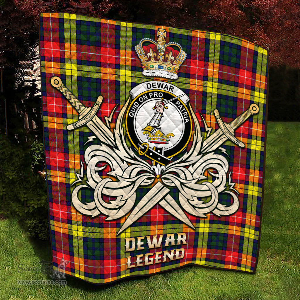 ScotsTee Shop Scottish Dewar Clan Crest Tartan Quilt The Golden Sword of Courageous Legacy Quilt