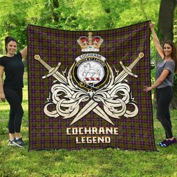 ScotsTee Shop Scottish Cochrane Modern Clan Crest Tartan Quilt The Golden Sword of Courageous Legacy Quilt