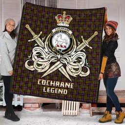 ScotsTee Shop Scottish Cochrane Modern Clan Crest Tartan Quilt The Golden Sword of Courageous Legacy Quilt
