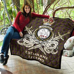 ScotsTee Shop Scottish Cochrane Modern Clan Crest Tartan Quilt The Golden Sword of Courageous Legacy Quilt
