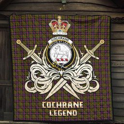 ScotsTee Shop Scottish Cochrane Modern Clan Crest Tartan Quilt The Golden Sword of Courageous Legacy Quilt