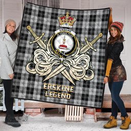 ScotsTee Shop Scottish Erskine Black and White Clan Crest Tartan Quilt The Golden Sword of Courageous Legacy Quilt