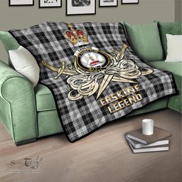 ScotsTee Shop Scottish Erskine Black and White Clan Crest Tartan Quilt The Golden Sword of Courageous Legacy Quilt