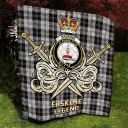 ScotsTee Shop Scottish Erskine Black and White Clan Crest Tartan Quilt The Golden Sword of Courageous Legacy Quilt