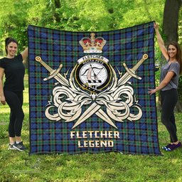 ScotsTee Shop Scottish Fletcher Ancient Clan Crest Tartan Quilt The Golden Sword of Courageous Legacy Quilt