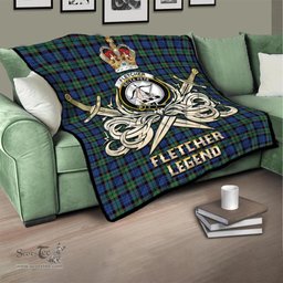 ScotsTee Shop Scottish Fletcher Ancient Clan Crest Tartan Quilt The Golden Sword of Courageous Legacy Quilt