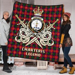 ScotsTee Shop Scottish Charteris Clan Crest Tartan Quilt The Golden Sword of Courageous Legacy Quilt