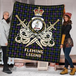 ScotsTee Shop Scottish Fleming Clan Crest Tartan Quilt The Golden Sword of Courageous Legacy Quilt