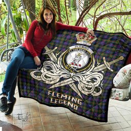 ScotsTee Shop Scottish Fleming Clan Crest Tartan Quilt The Golden Sword of Courageous Legacy Quilt